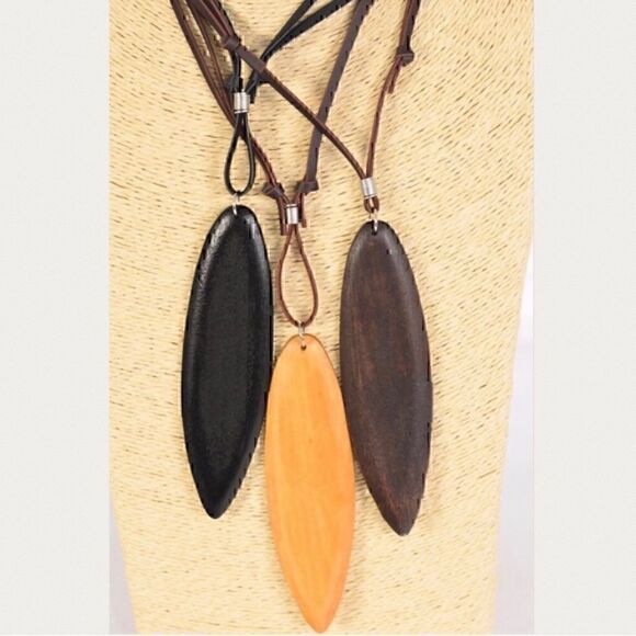 Bundle!! 3 Bamboo and Vegan Leather Surfboard Necklaces - Picture 1 of 1